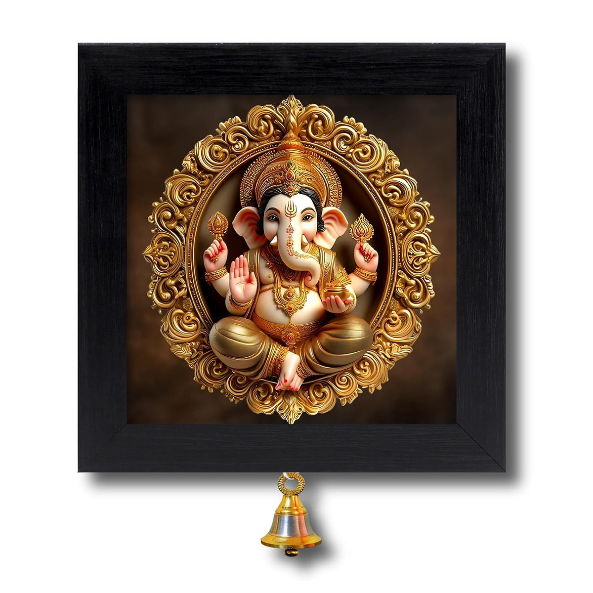 Lord Ganesh Ganapati Photo Frame with Hanging Brass color Bell