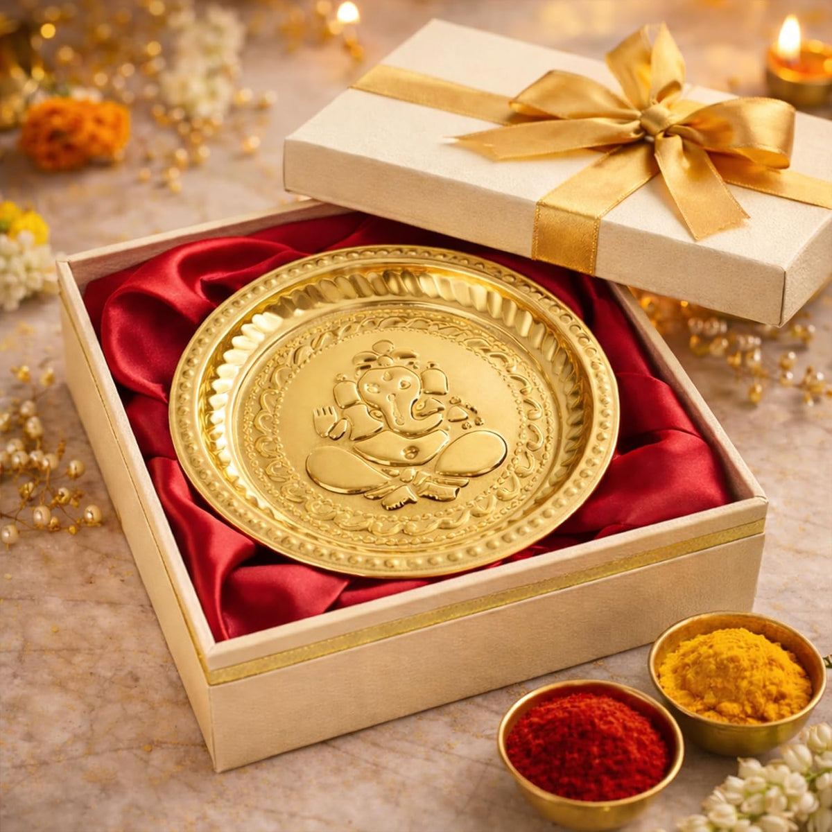 Brass Ganesha Pooja Thali | Small Brass Plate for Mandir