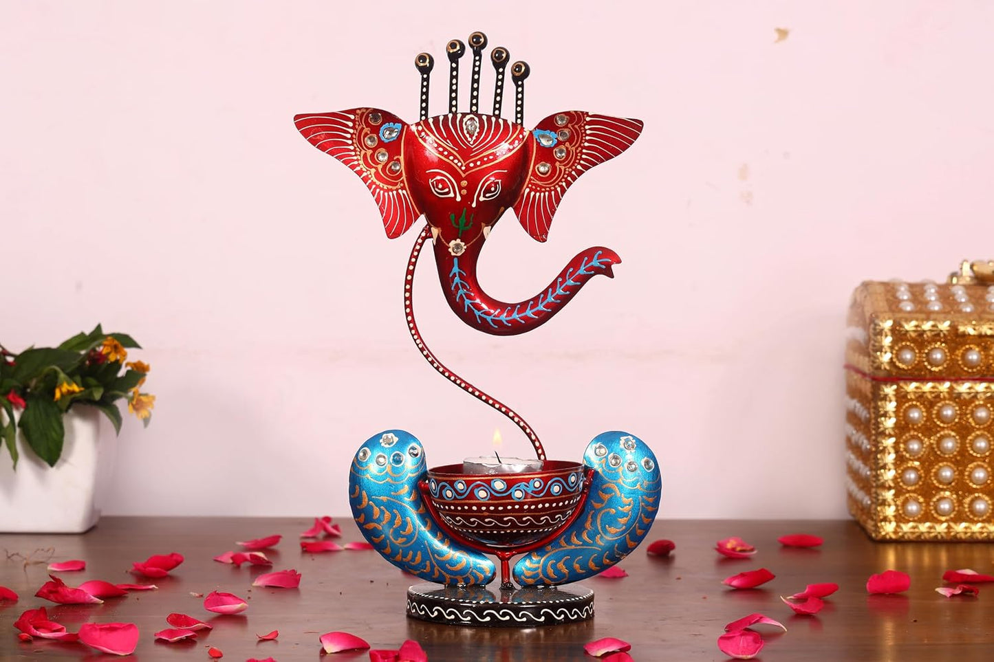Tealight Candle Holder Home Decor Iron Metal Handcrafted Ganesh Idol