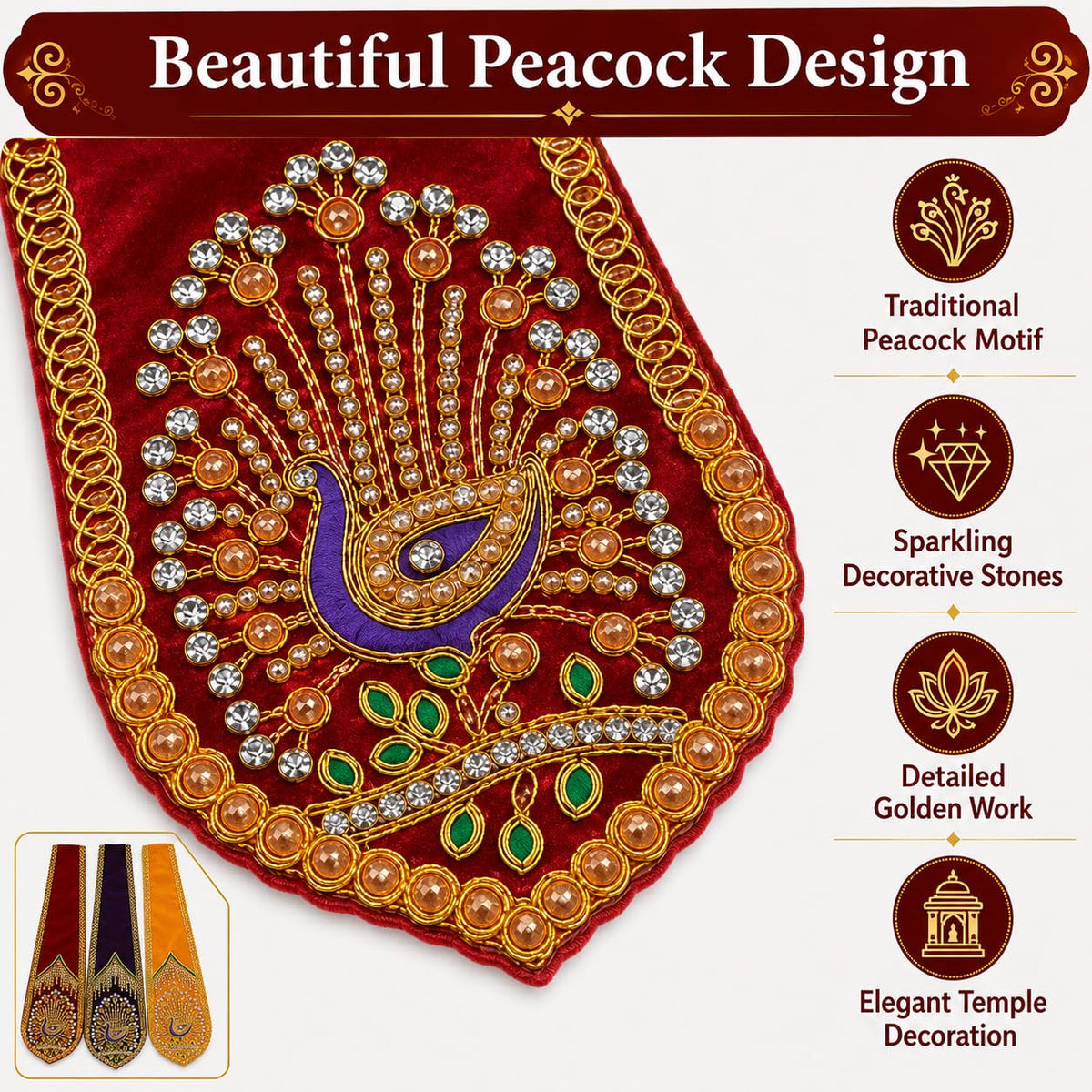 Velvet God Idol Dupatta Shela Chunri Chunni Vastra Peacock Stone Work