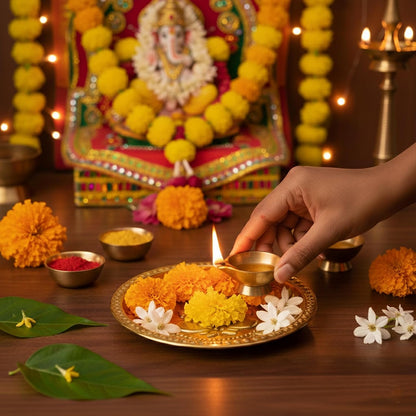 Brass Ganesha Pooja Thali | Small Brass Plate for Mandir