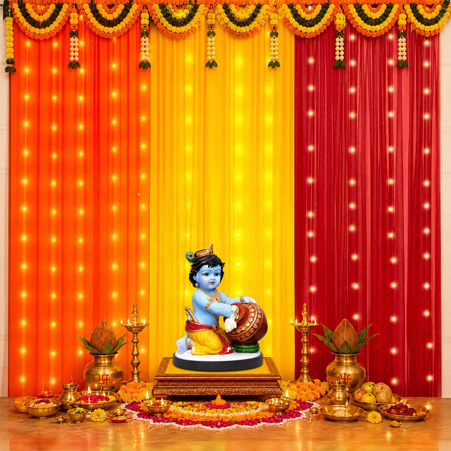 Party Propz Yellow Orange Red Ganpati Backdrop Decoration