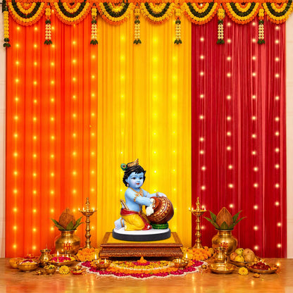 Party Propz Yellow Orange Red Ganpati Backdrop Decoration