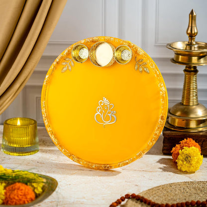 Handcrafted Resin Puja Thali with Golden Ganpati