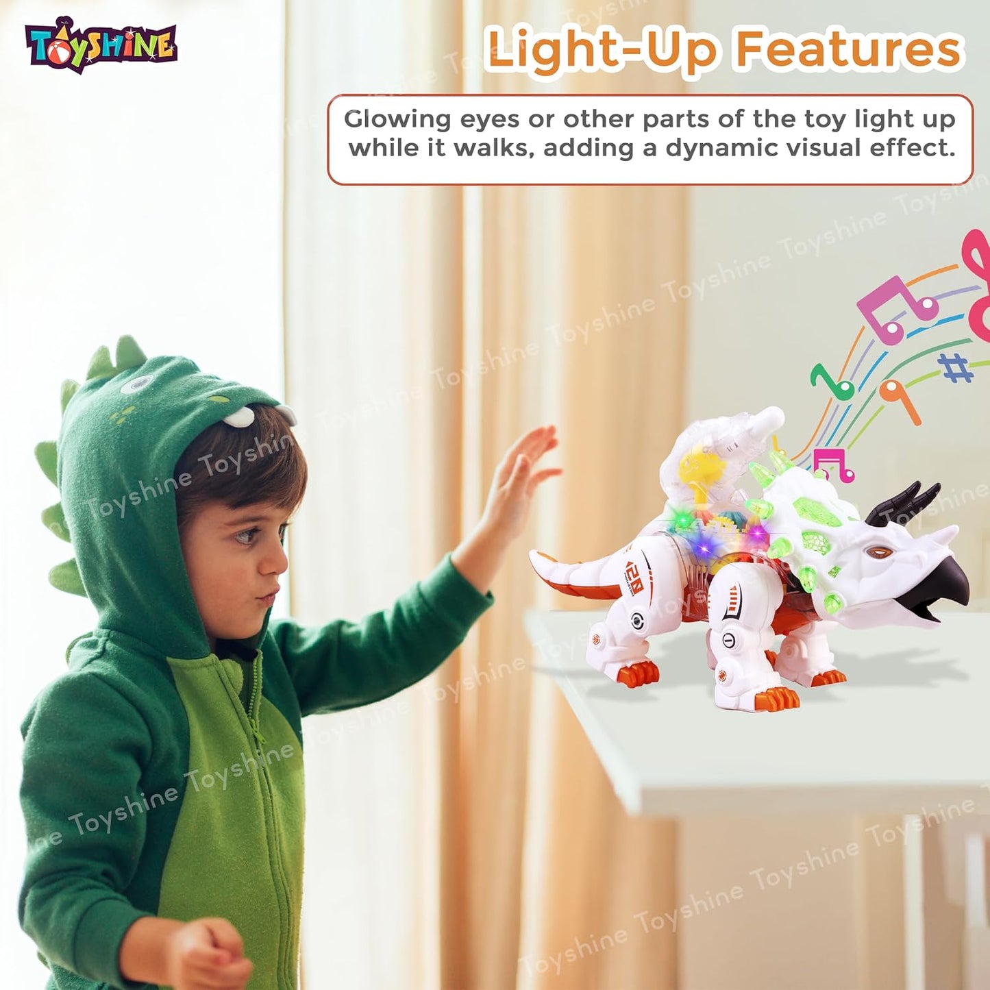 Toyshine Walking Triceptor Dinosaur Musical Toy with Dazzling Lights