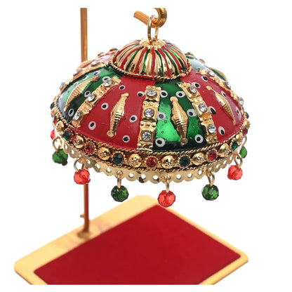 Metal Umbrella Chhatra With Hanging Crystals For Action God Idol Murti (M 111)