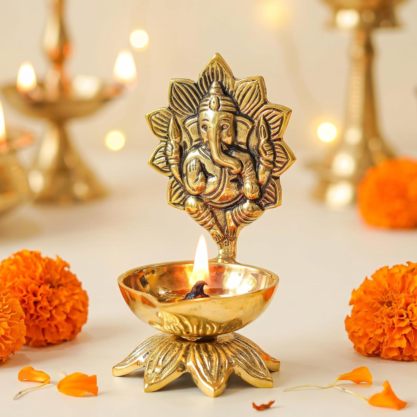 Behoma 100% Pure Brass Ganesh Diya for Pooja Room | Ganesha Idol for mandir