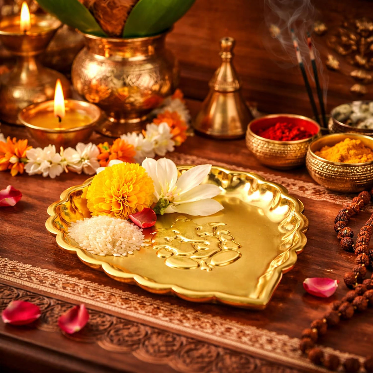 Putrika Traditional Brass Puja|Pooja Thali | Ganesha Leaf Thali