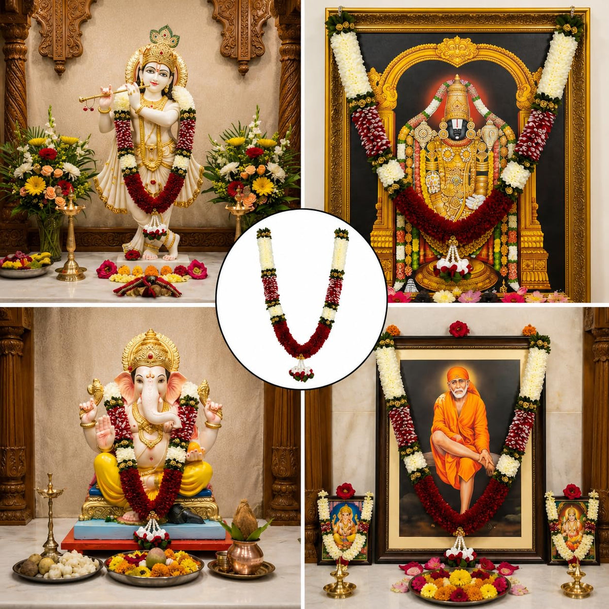 Cotton Handmade Artificial Flower Garland for Photo Frame Mala for god Idols