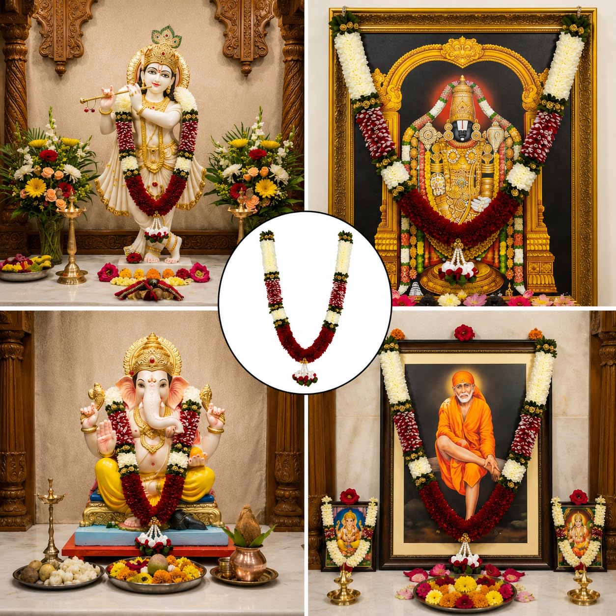 Cotton Handmade Artificial Flower Garland for Photo Frame Mala for god Idols