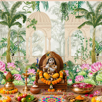 Party Propz Pichwai Backdrop Cloth For Decoration Pooja