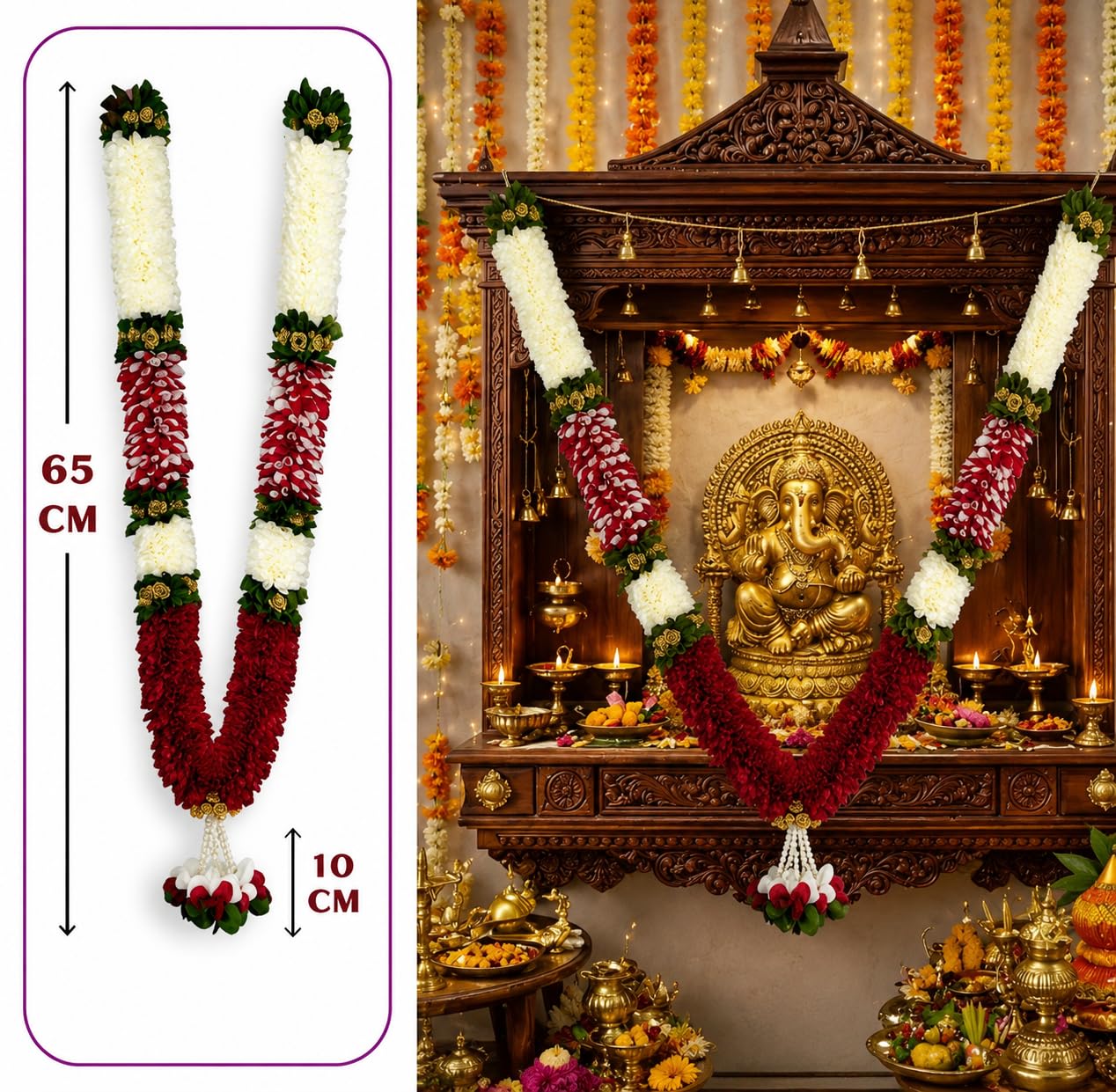 Cotton Handmade Artificial Flower Garland for Photo Frame Mala for god Idols