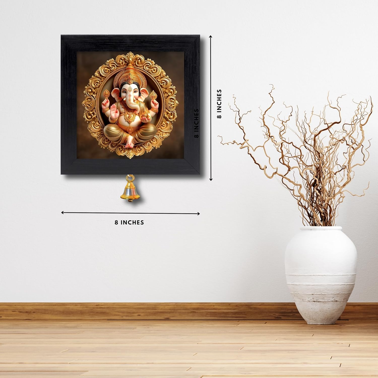 Lord Ganesh Ganapati Photo Frame with Hanging Brass color Bell