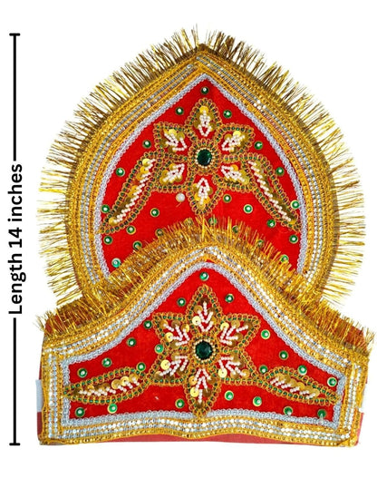 BookMyCostume Traditional Red Mukut for Adults