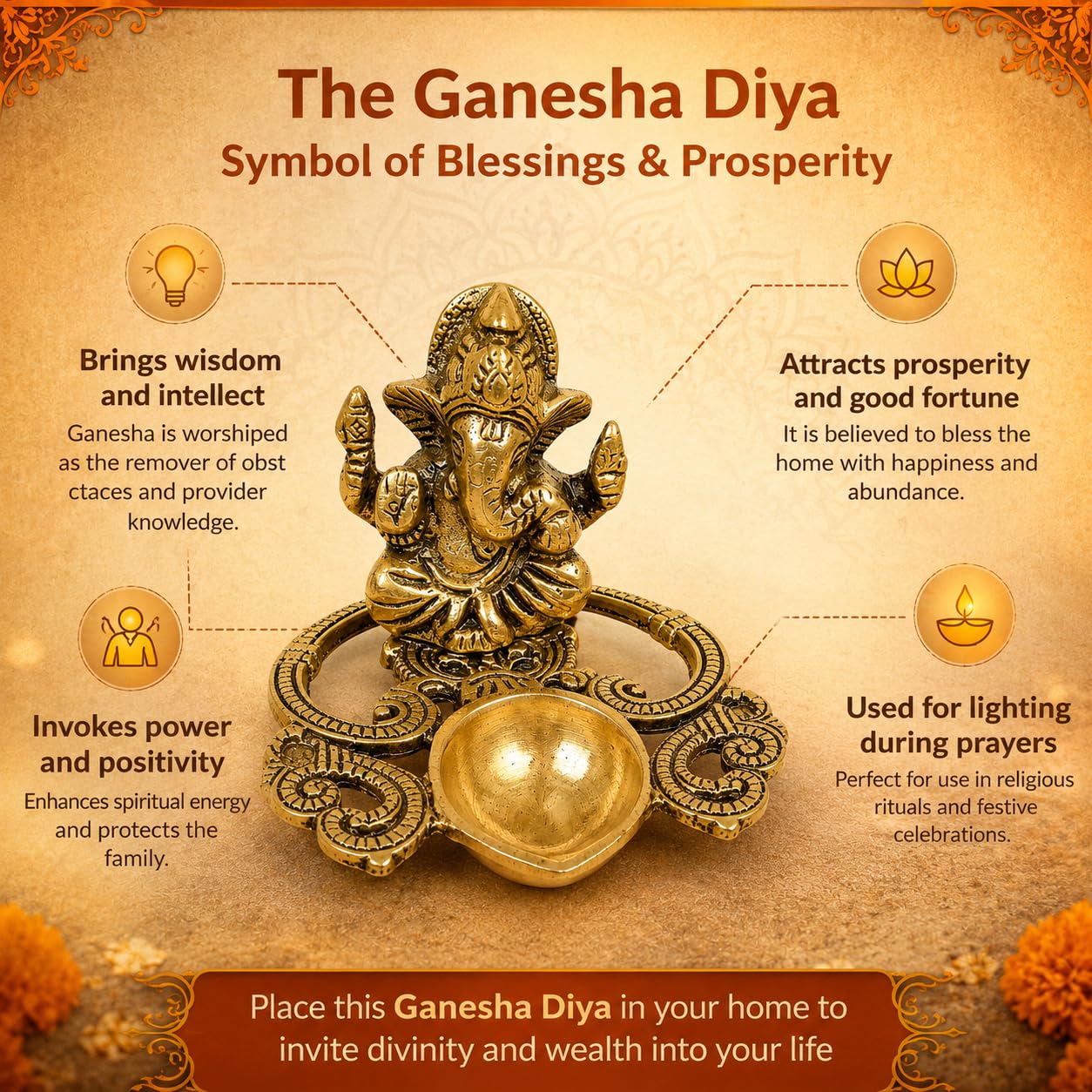 CraftVatika Ganesha Idol with Diya Stand Ganesha Diya Deepak Oil Lamp