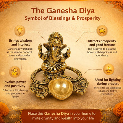 CraftVatika Ganesha Idol with Diya Stand Ganesha Diya Deepak Oil Lamp
