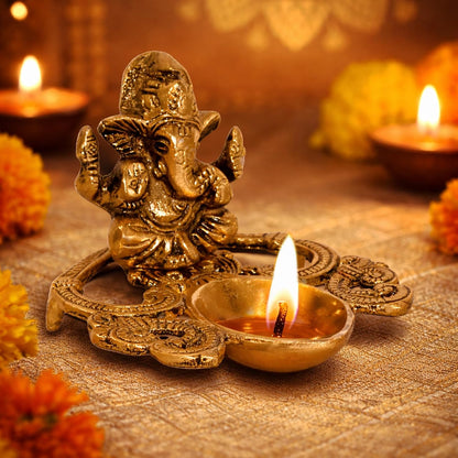 CraftVatika Ganesha Idol with Diya Stand Ganesha Diya Deepak Oil Lamp