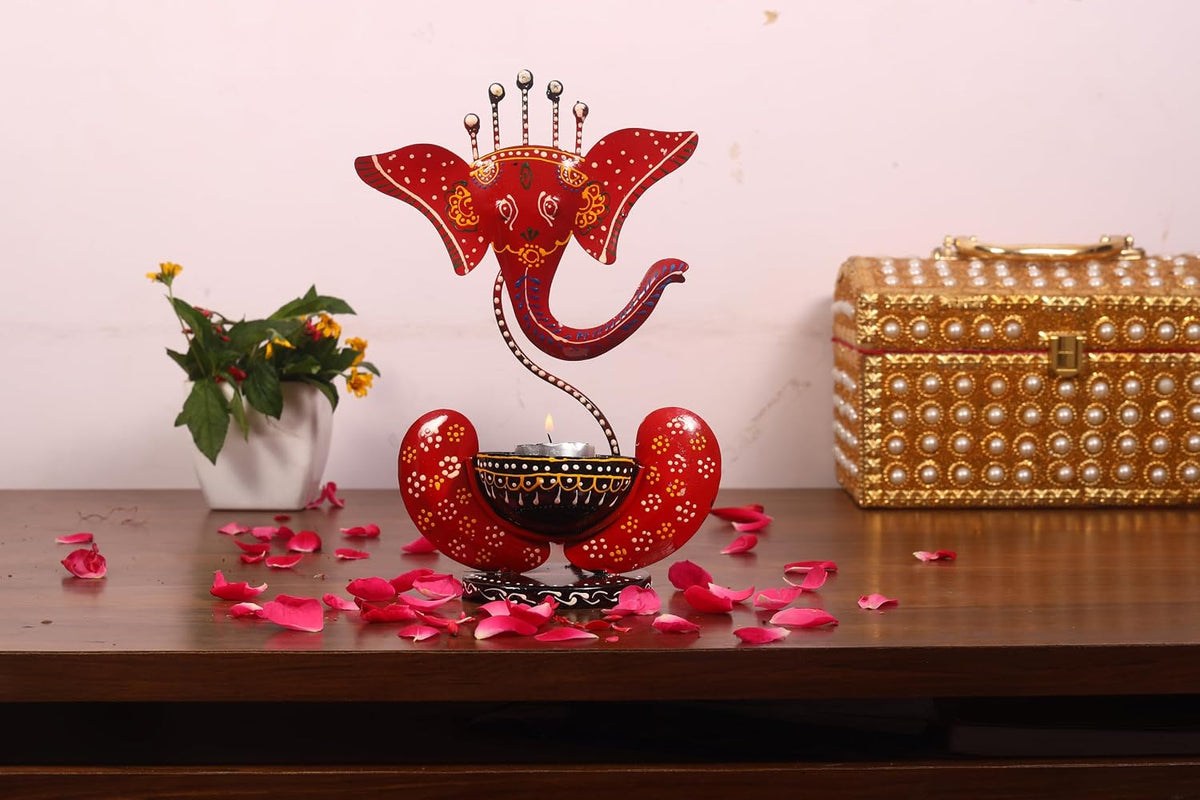 Ganesha Tealight Candle Holder for Home Decoration Iron Metal Handcrafted Ganesh Idol