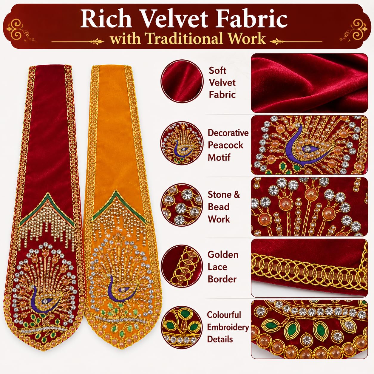 Velvet God Idol Dupatta Shela Chunri Chunni Vastra Peacock Stone Work
