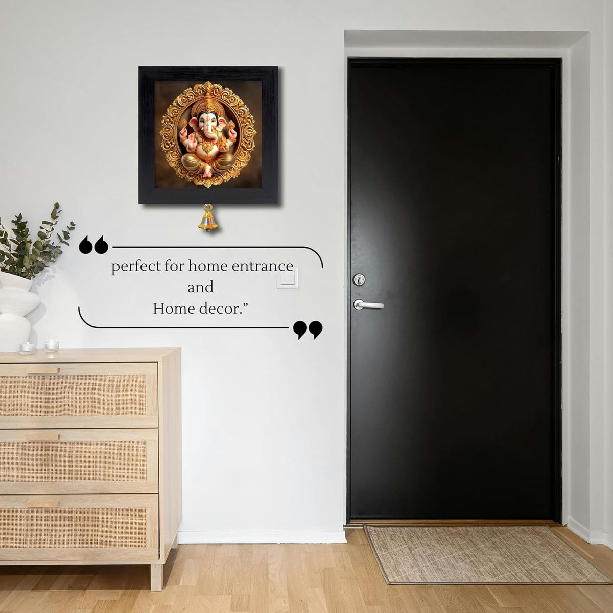 Lord Ganesh Ganapati Photo Frame with Hanging Brass color Bell