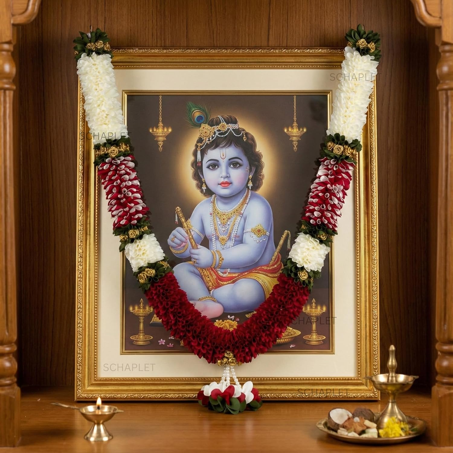 Cotton Handmade Artificial Flower Garland for Photo Frame Mala for god Idols