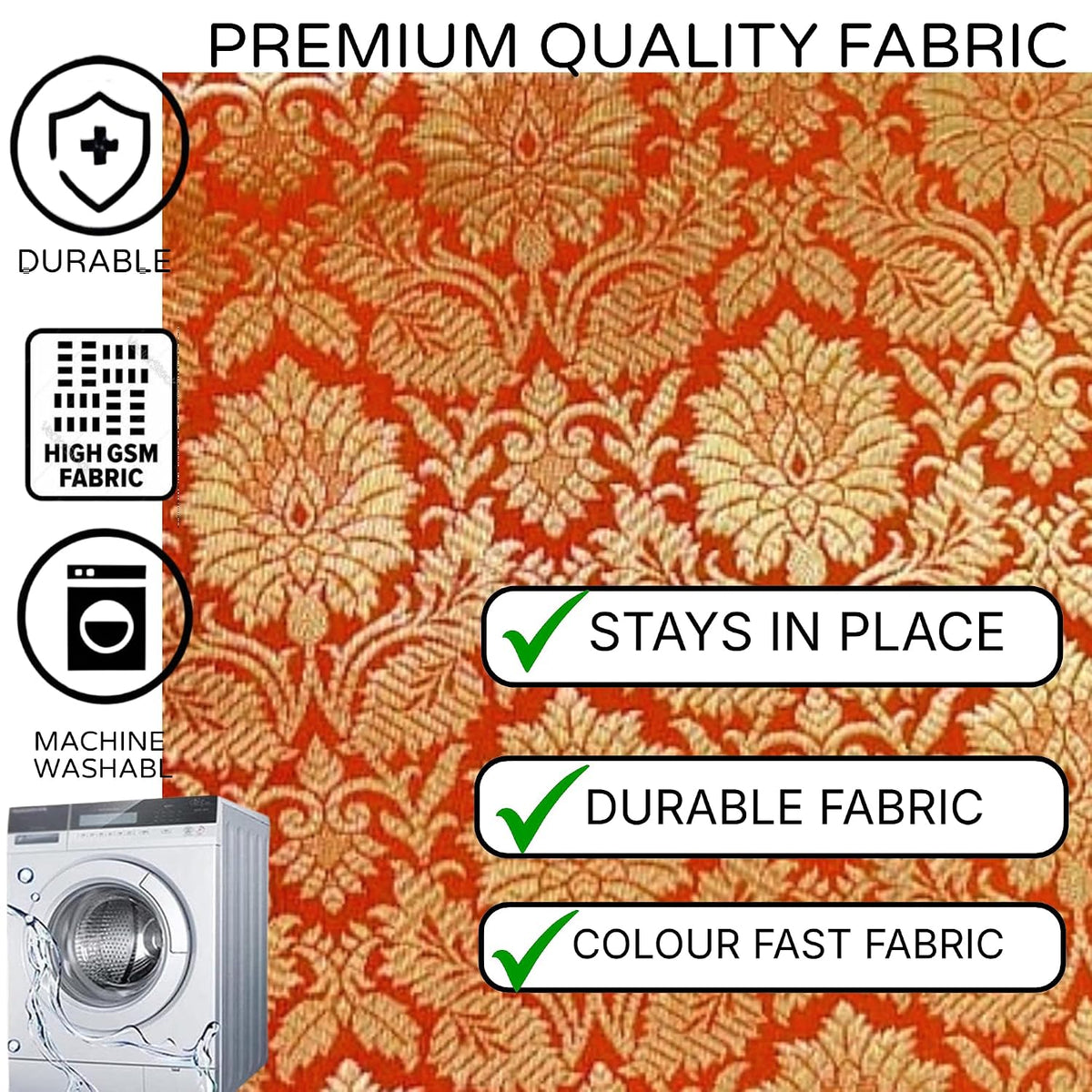Orange Brocade Silk Luxurious Square Chowki Cover With Golden Lace