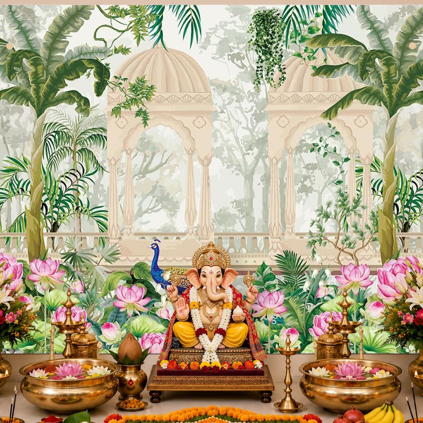 Party Propz Pichwai Backdrop Cloth For Decoration Pooja