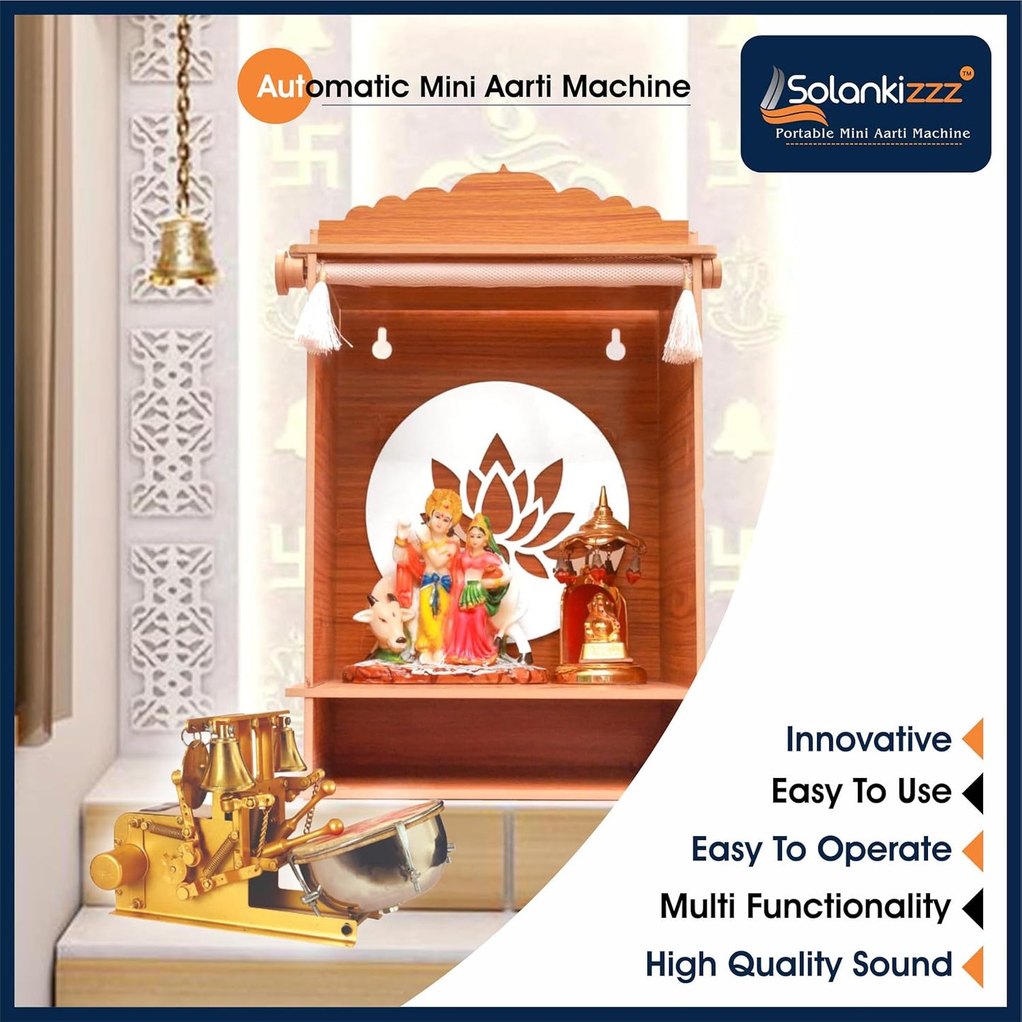 Fully Automatic Electric Mini Aarti Machine With Nagara | 2 Bells & Jalar For Home Temple