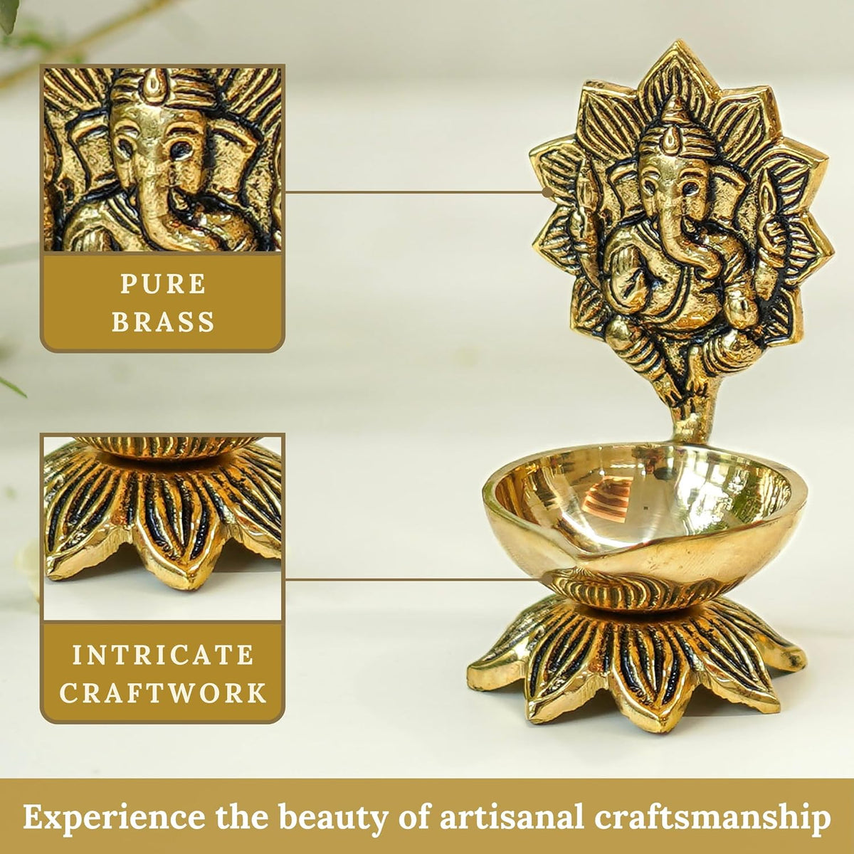 Behoma 100% Pure Brass Ganesh Diya for Pooja Room | Ganesha Idol for mandir
