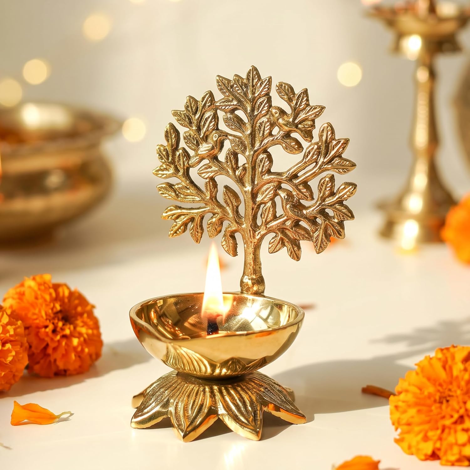 Behoma 100% Pure Brass Kalpavriksha Diya for Puja | Deepak for Mandir