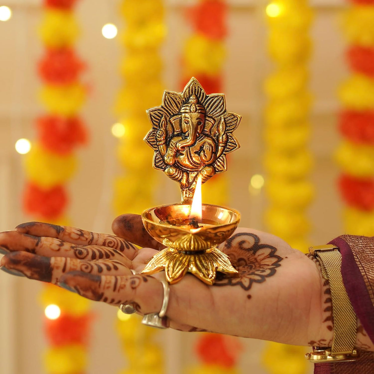 Behoma 100% Pure Brass Ganesh Diya for Pooja Room | Ganesha Idol for mandir