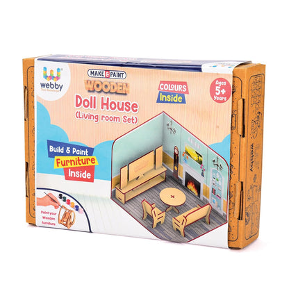 Webby Toys Kids' DIY Wooden Living Room Doll House with Furniture
