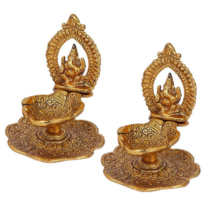 TIED RIBBONS Ganesh Metal Diya Oil Lamp Deepak