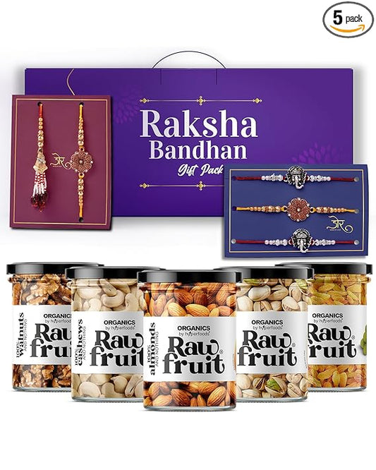 Hyperfoods Rakhi For Brother Set Of 5 Combo With Dry Fruits Gift Pack 