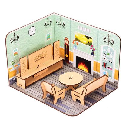 Webby Toys Kids' DIY Wooden Living Room Doll House with Furniture