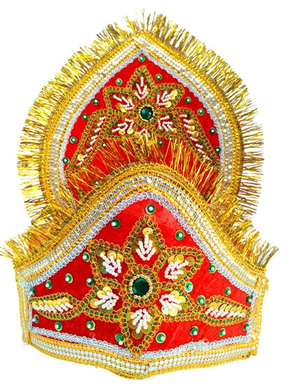 BookMyCostume Traditional Red Mukut for Adults