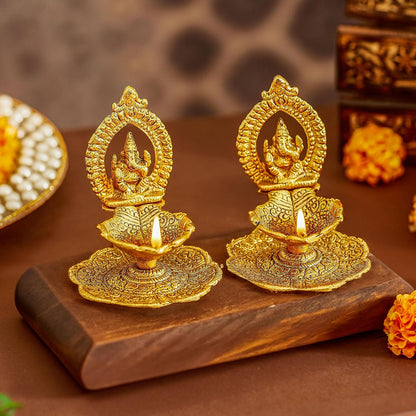 TIED RIBBONS Ganesh Metal Diya Oil Lamp Deepak