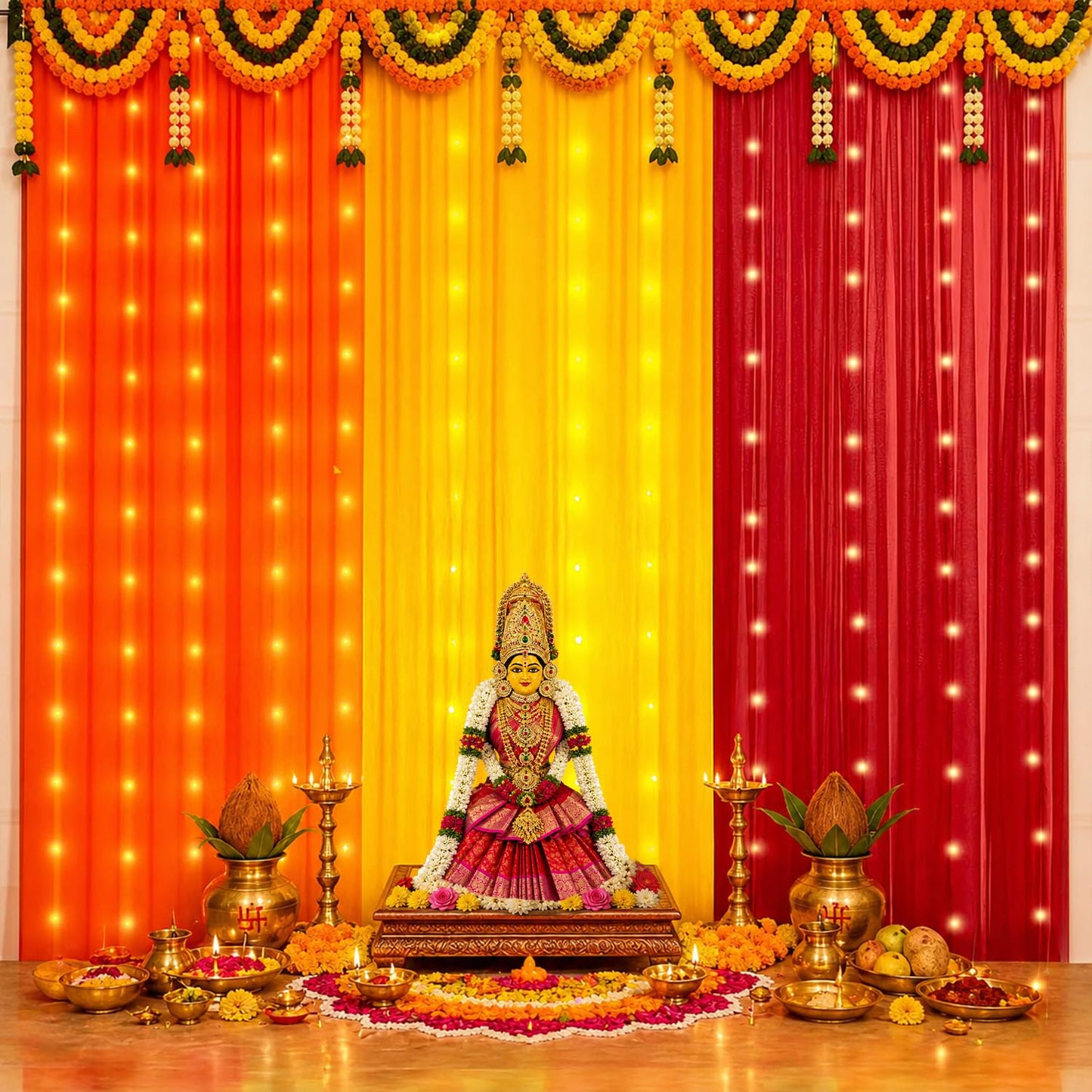 Party Propz Yellow Orange Red Ganpati Backdrop Decoration