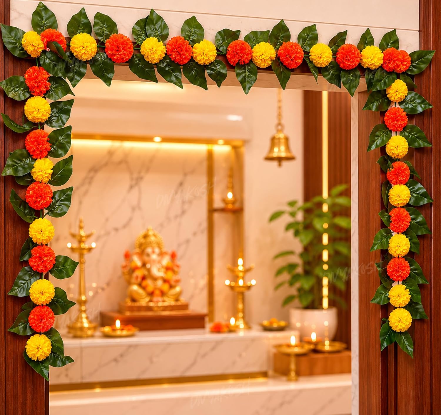 Divyakosh Mango Leaf Vine/Creeper with Marigold Flowers
