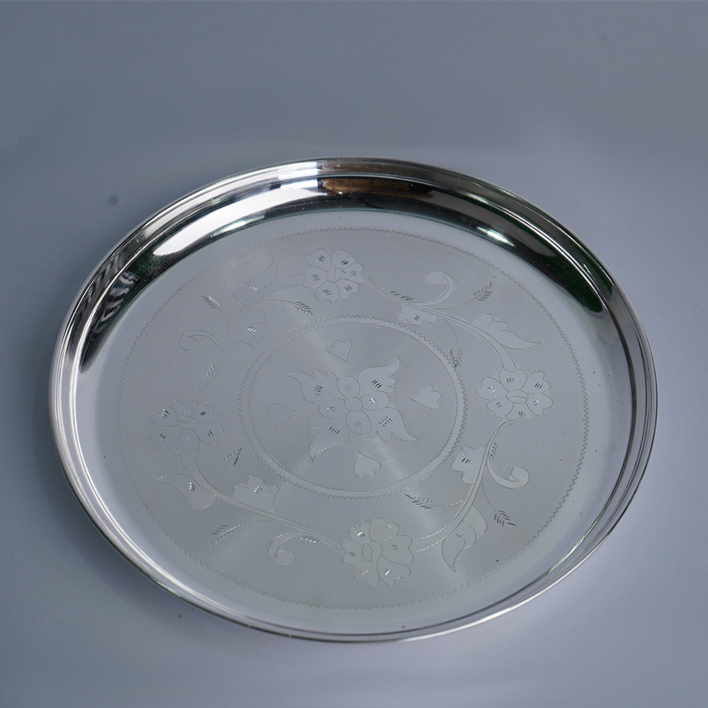 Pure Silver Floral Design Plate Grams:305.9