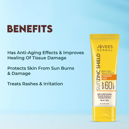 Jovees Sun Zinc Shield SPF 60 PA+++ Sunscreen