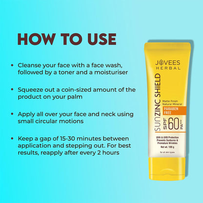 Jovees Sun Zinc Shield SPF 60 PA+++ Sunscreen