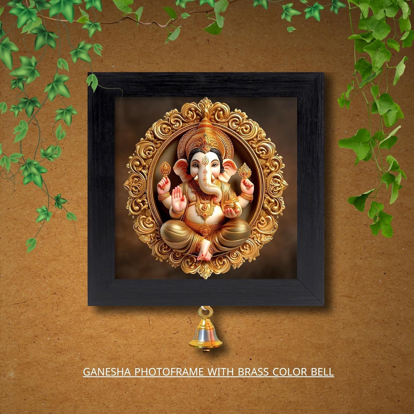 Lord Ganesh Ganapati Photo Frame with Hanging Brass color Bell