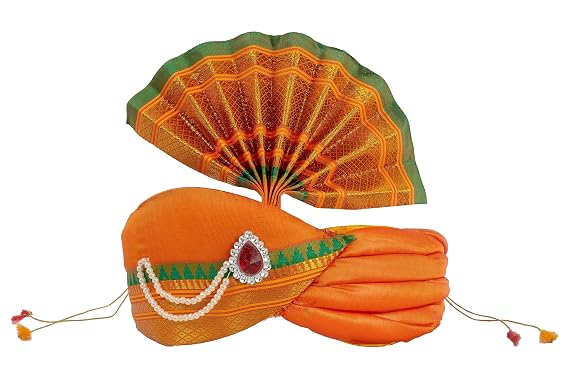Ganesh Feta Mukut (Turban, Silk, Orange)