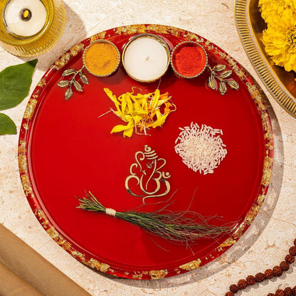 Handcrafted Resin Puja Thali with Golden Ganpati