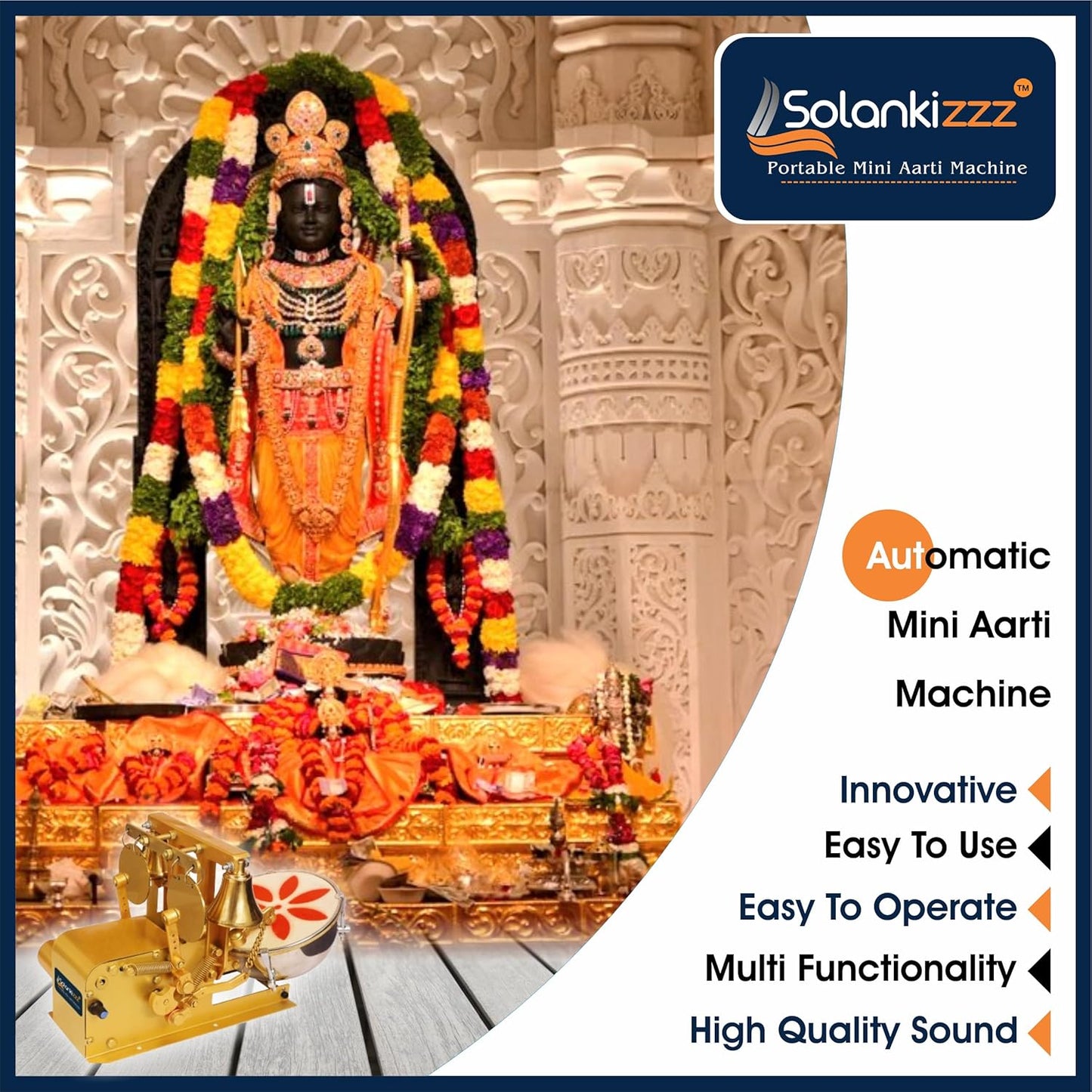 Fully Automatic Electric Mini Aarti Machine With Nagara | 2 Bells & Jalar For Home Temple