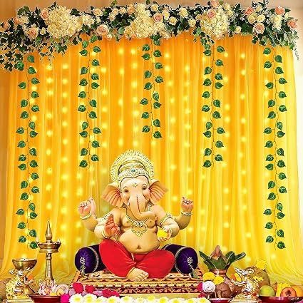 Party Propz Yellow Ganpati Decoration Backdrop