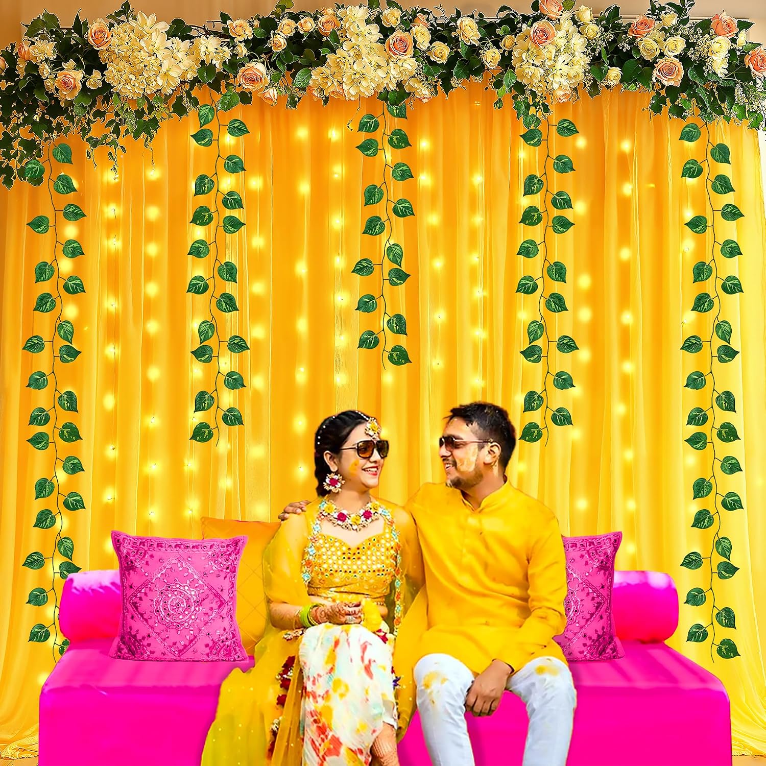 Party Propz Yellow Ganpati Decoration Backdrop
