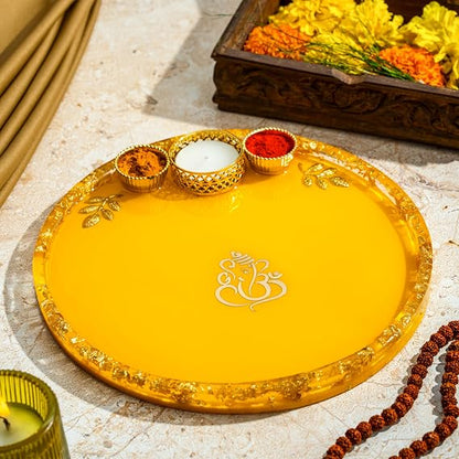 Handcrafted Resin Puja Thali with Golden Ganpati