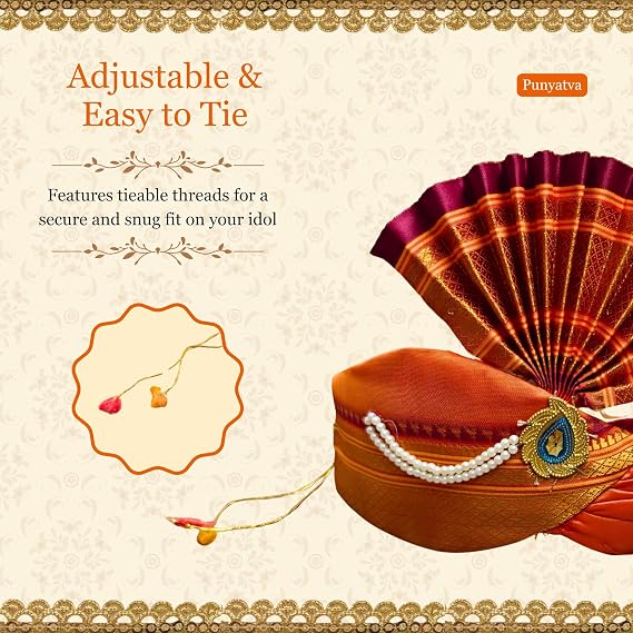 Ganesh Feta Mukut (Turban, Silk, Orange)